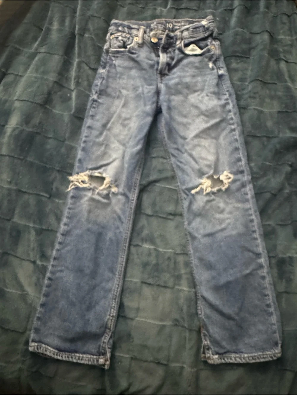 Kids Distressed Blue Denim Jeans - Relaxed Straight Fit